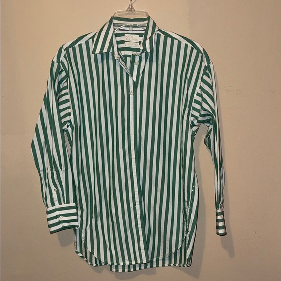 J. Crew Tops - J Crew Women’s Green and White Striped Button down Shirt